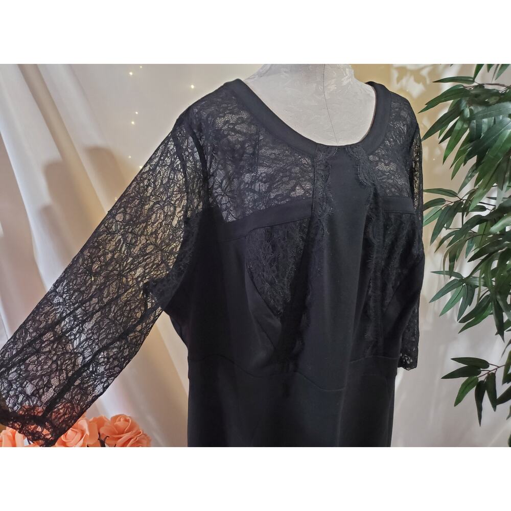 Lane Bryant Lace Sheer 3/4 Sleeve Sheath Dress Plus Size 26 Black LBD Wedding - Picture 8 of 13